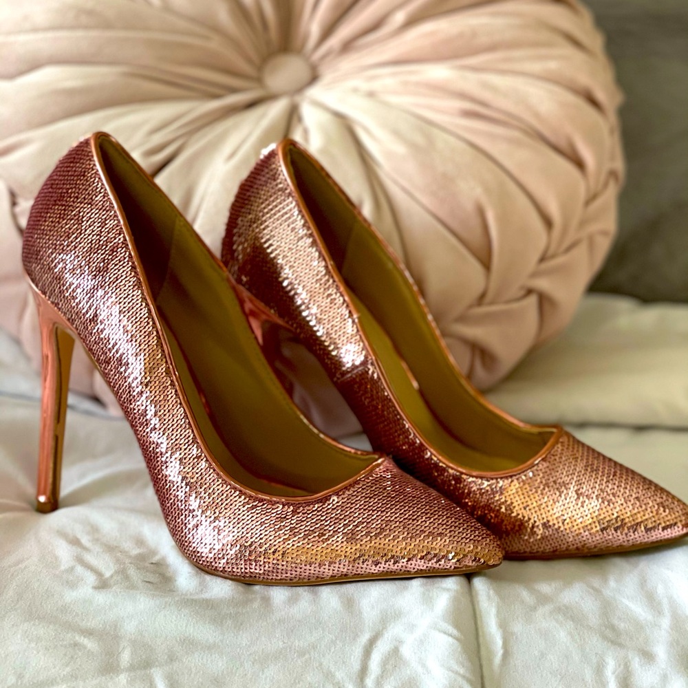 Women’s rose gold sequin sparkly high heels size 8